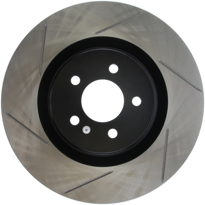 StopTech Power Slot 07-10 Ford Mustang Shelby Front Right Slotted Rotor - Bull Strap