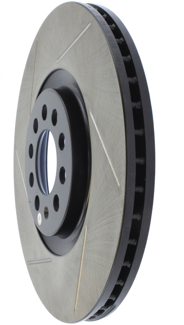 StopTech Power Slot 3/99-06 Audi TT/00-06 TT Quattro / 03-05 VW Golf GTi Right Front Slotted Rotor - Bull Strap