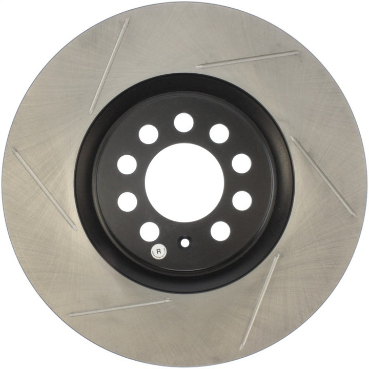StopTech Power Slot 3/99-06 Audi TT/00-06 TT Quattro / 03-05 VW Golf GTi Right Front Slotted Rotor - Bull Strap