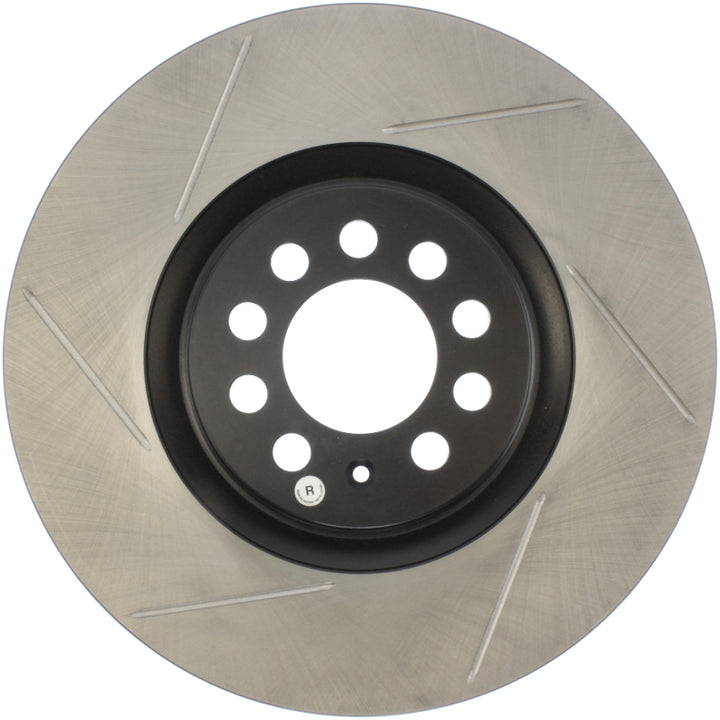 StopTech Power Slot 3/99-06 Audi TT/00-06 TT Quattro / 03-05 VW Golf GTi Right Front Slotted Rotor - Bull Strap