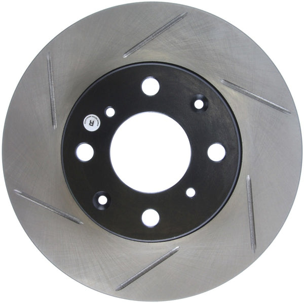 StopTech Power Slot 93-00 Honda Civic DX w/ Rr Drum Brakes Front Right Rotor - Bull Strap