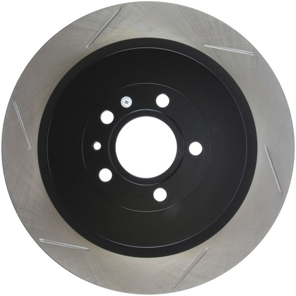 StopTech Premium High Carbon 13-14 Ford Mustang/Shelby GT500 Right Rear Disc Slotted Brake Rotor - Bull Strap