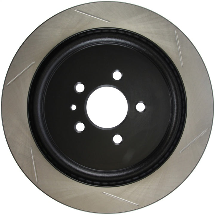 StopTech Premium High Carbon 13-14 Ford Mustang/Shelby GT500 Right Rear Disc Slotted Brake Rotor - Bull Strap