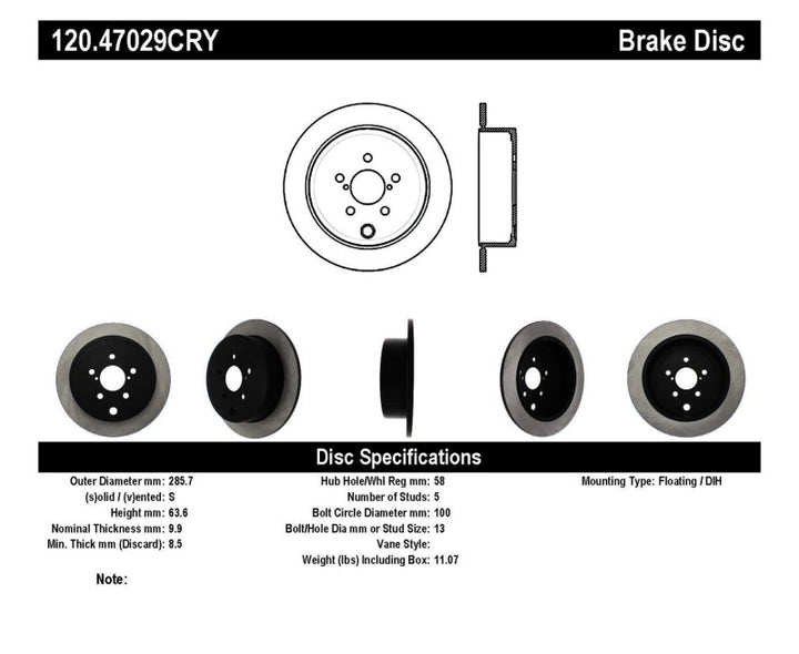 Stoptech 09-10 Subaru Forester / 08-10 Impreza/WRX Rear CRYO-STOP Rotor - Bull Strap