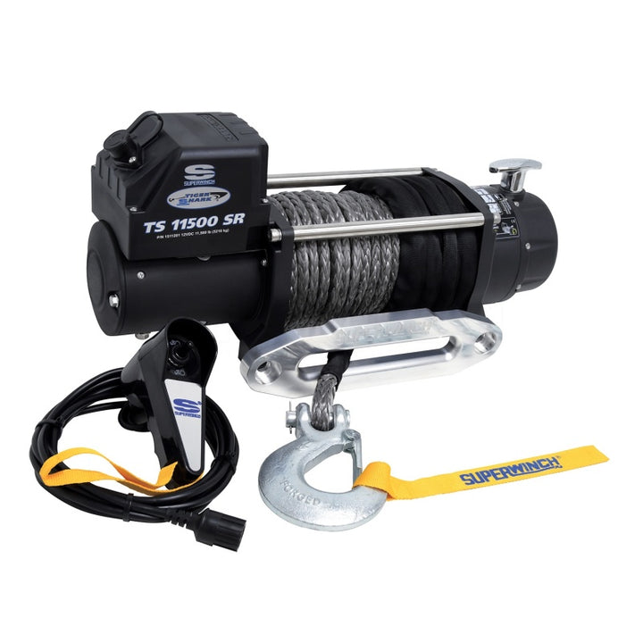 Superwinch 11500 LBS 12V DC 3/8in x 80ft Synthetic Rope Tiger Shark 11500 Winch - Bull Strap