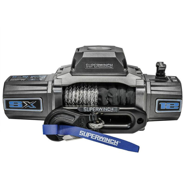 Superwinch 12000 LBS 12V DC 3/8in x 80ft Synthetic Rope SX 12000SR Winch - Graphite - Bull Strap