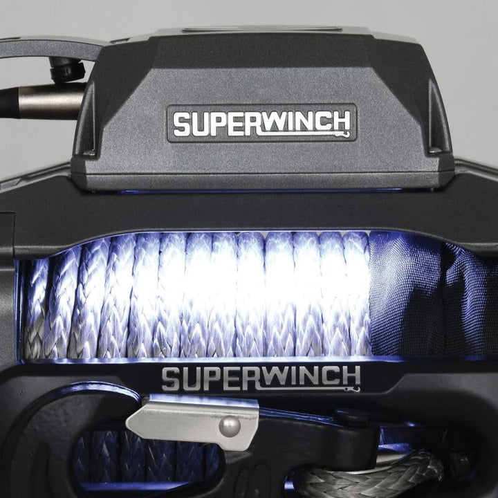 Superwinch 12000 LBS 12V DC 3/8in x 80ft Synthetic Rope SX 12000SR Winch - Graphite - Bull Strap