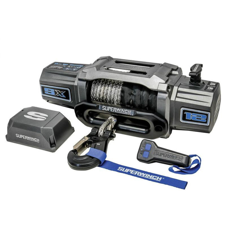 Superwinch 12000 LBS 12V DC 3/8in x 80ft Synthetic Rope SX 12000SR Winch - Graphite - Bull Strap
