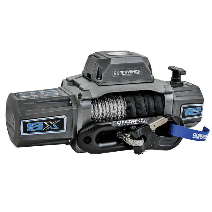 Superwinch 12000 LBS 12V DC 3/8in x 80ft Synthetic Rope SX 12000SR Winch - Graphite - Bull Strap