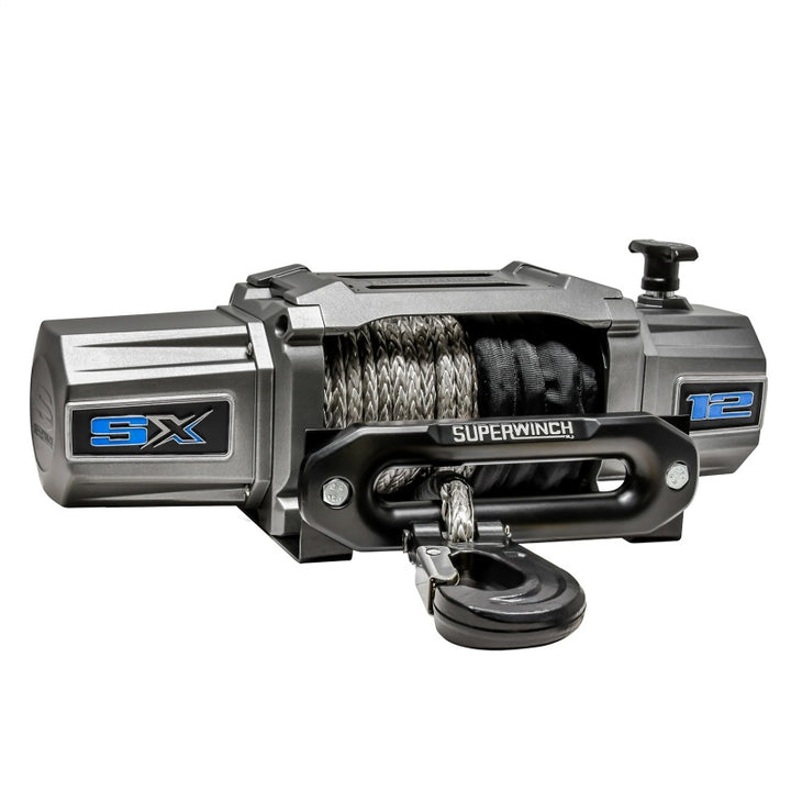 Superwinch 12000 LBS 12V DC 3/8in x 80ft Synthetic Rope SX 12000SR Winch - Graphite - Bull Strap