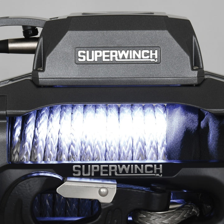 Superwinch 12000 LBS 12V DC 3/8in x 80ft Synthetic Rope SX 12000SR Winch - Graphite - Bull Strap
