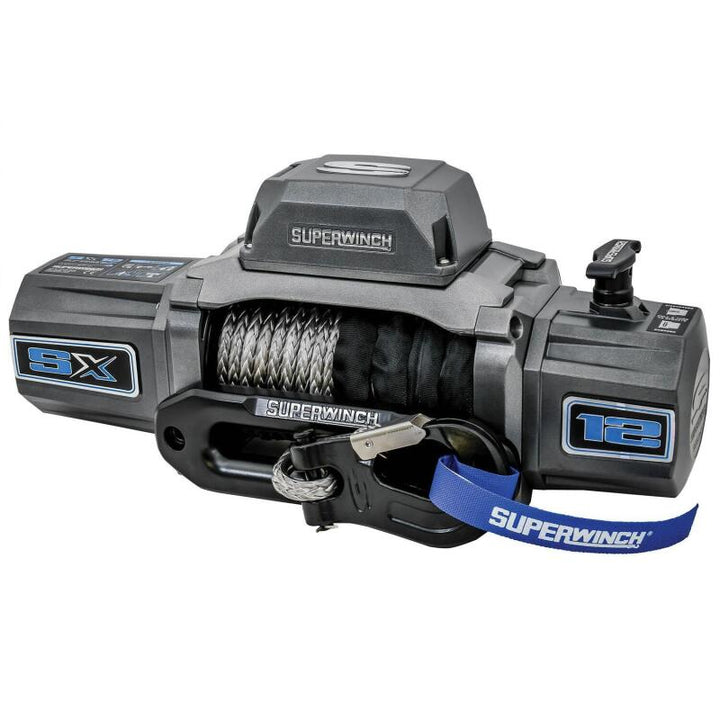 Superwinch 12000 LBS 12V DC 3/8in x 80ft Synthetic Rope SX 12000SR Winch - Graphite - Bull Strap