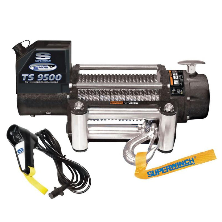 Superwinch 9500 LBS 12V DC 11/32in x 95ft Steel Rope Tiger Shark 9500 Winch - Bull Strap