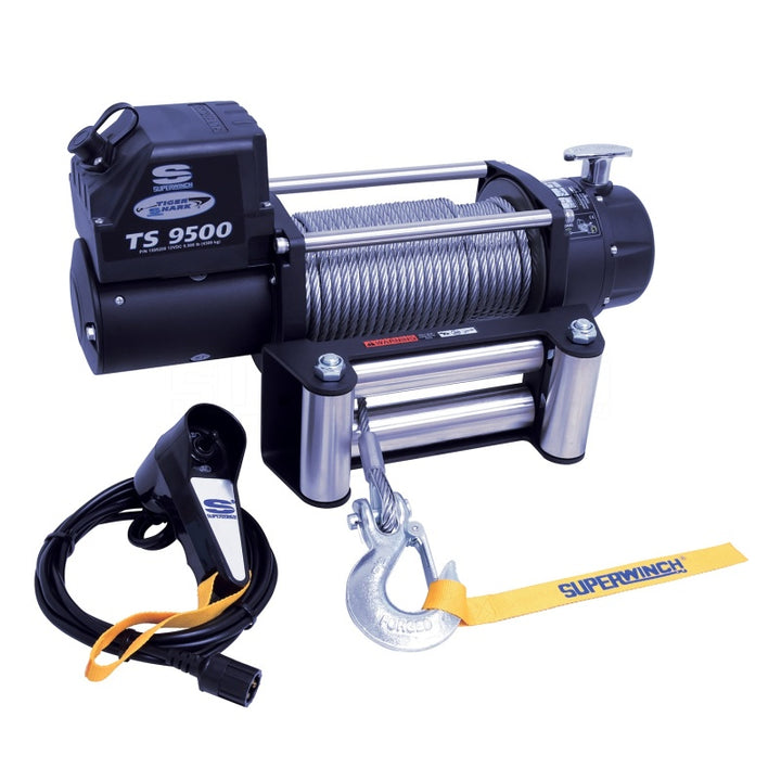 Superwinch 9500 LBS 12V DC 11/32in x 95ft Steel Rope Tiger Shark 9500 Winch - Bull Strap