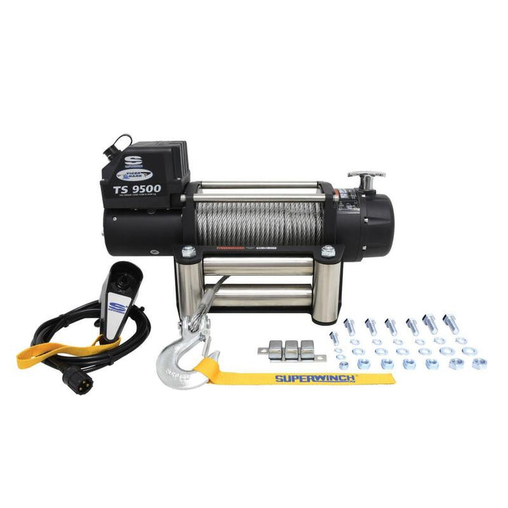 Superwinch 9500 LBS 12V DC 11/32in x 95ft Steel Rope Tiger Shark 9500 Winch - Bull Strap