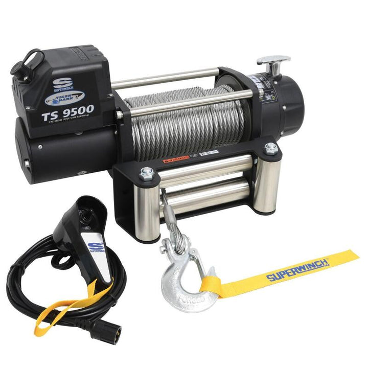 Superwinch 9500 LBS 12V DC 11/32in x 95ft Steel Rope Tiger Shark 9500 Winch - Bull Strap