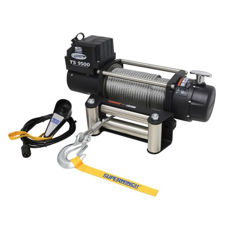 Superwinch 9500 LBS 12V DC 11/32in x 95ft Steel Rope Tiger Shark 9500 Winch - Bull Strap