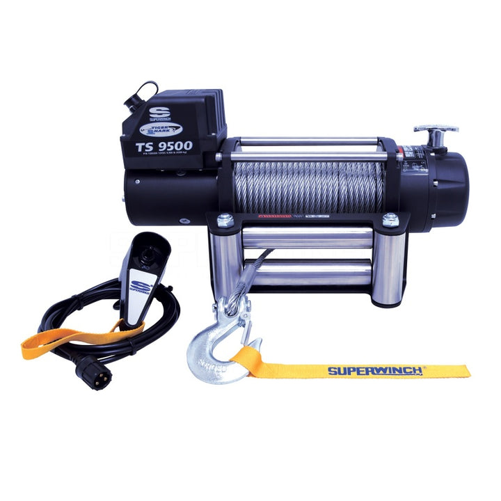 Superwinch 9500 LBS 12V DC 11/32in x 95ft Steel Rope Tiger Shark 9500 Winch - Bull Strap