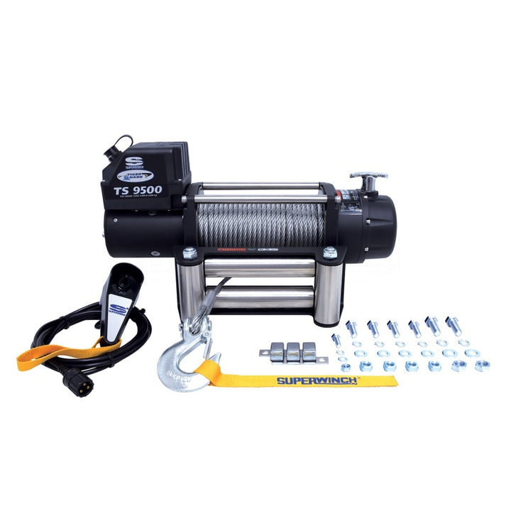 Superwinch 9500 LBS 12V DC 11/32in x 95ft Steel Rope Tiger Shark 9500 Winch - Bull Strap