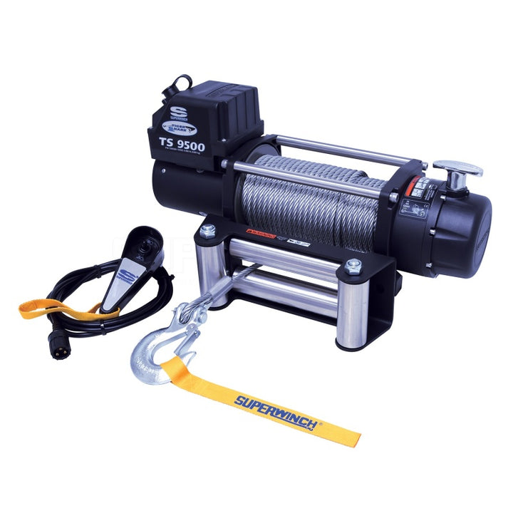 Superwinch 9500 LBS 12V DC 11/32in x 95ft Steel Rope Tiger Shark 9500 Winch - Bull Strap
