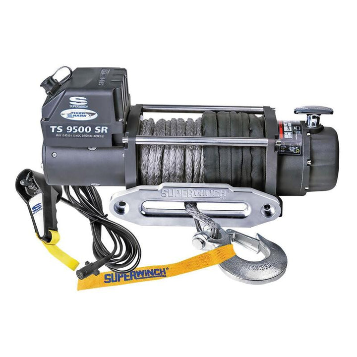 Superwinch 9500 LBS 12V DC 3/8in x 80ft Synthetic Rope Tiger Shark 9500 Winch - Bull Strap