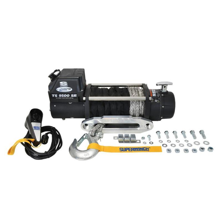 Superwinch 9500 LBS 12V DC 3/8in x 80ft Synthetic Rope Tiger Shark 9500 Winch - Bull Strap