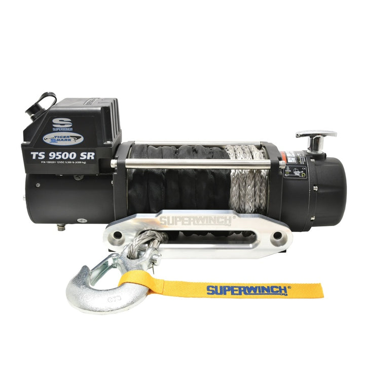 Superwinch 9500 LBS 12V DC 3/8in x 80ft Synthetic Rope Tiger Shark 9500 Winch - Bull Strap