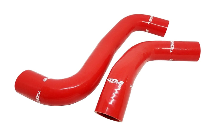 Torque Solution 08-14 Subaru WRX / 08-18 STI / 09-13 Forester XT Silicone Radiator Hose Kit - Red - Bull Strap