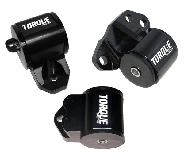 Torque Solution 3pc Billet Engine Mount Kit (3 Bolt): 92-95 Honda Civic/94-01 Integra/93-97 Del Sol - Bull Strap