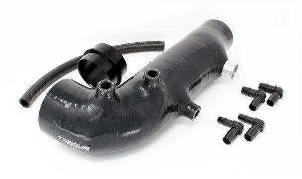 Torque Solution Turbo Inlet Hose Black: 02-07 Subaru WRX / 04-18 STI / 05-09 Legacy GT / 04-13 FTX - Bull Strap