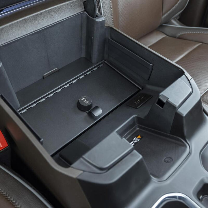 Tuffy Console Safe W/ Combo Lock For Chevrolet Silverado W/ Wireless Charging Pad Console - Bull Strap