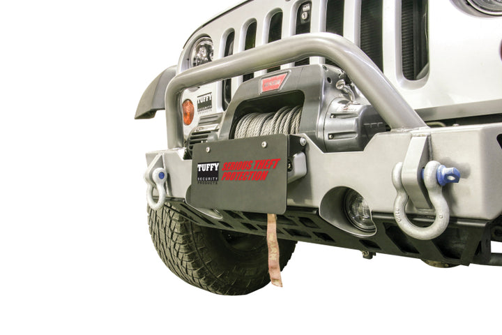 Tuffy Flipup License Plate Holder- Winch W/Hawse- Blk - Bull Strap