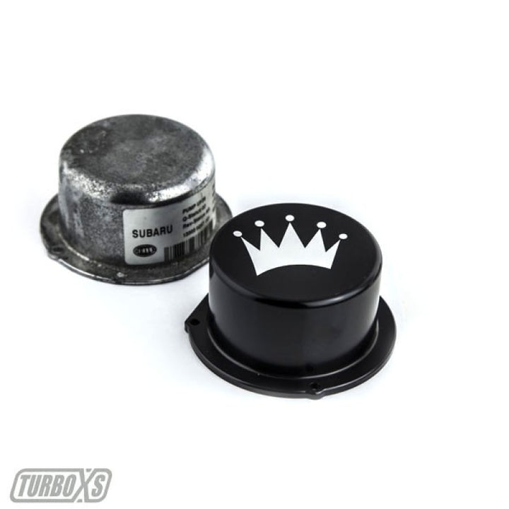Turbo XS 15-16 Subaru WRX Billet Aluminum Vacuum Pump Cover - Black - Bull Strap