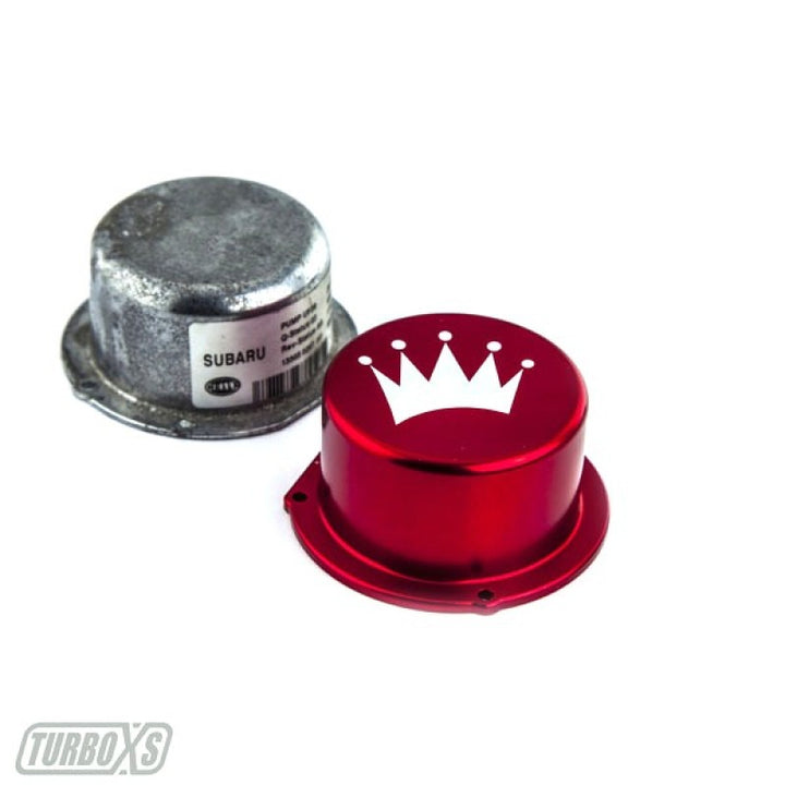 Turbo XS 15-16 Subaru WRX Billet Aluminum Vacuum Pump Cover - Red - Bull Strap