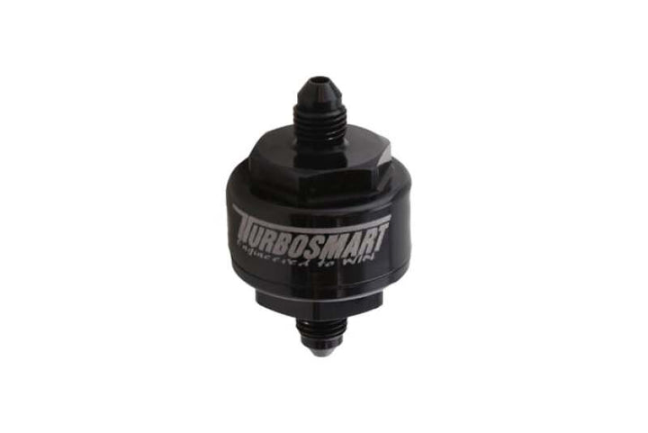 Turbosmart Billet Turbo Oil Feed Filter w/44 Micron Pleated Disc -4AN Male Inlet - Black - Bull Strap