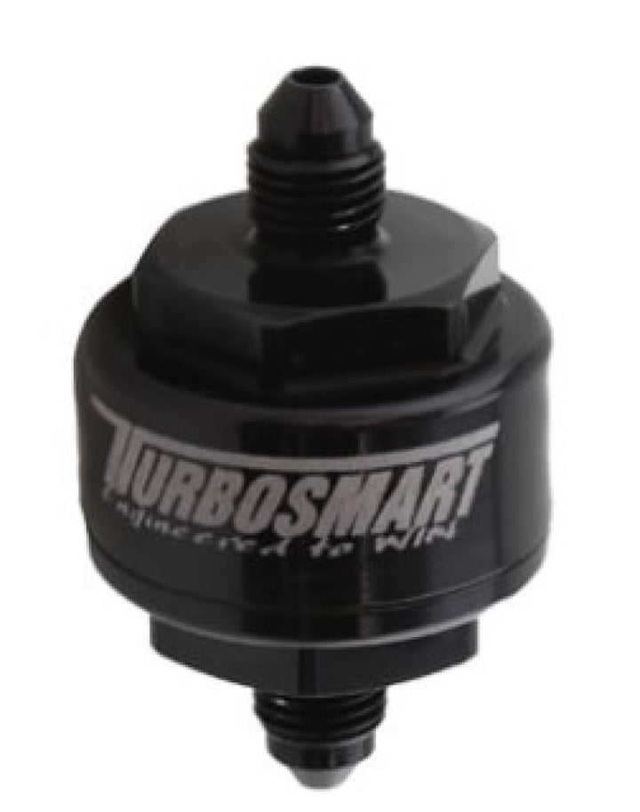 Turbosmart Billet Turbo Oil Feed Filter w/44 Micron Pleated Disc -4AN Male Inlet - Black - Bull Strap