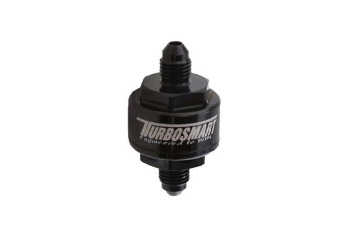Turbosmart Billet Turbo Oil Feed Filter w/ 44 Micron Pleated Disc AN-3 Male Inlet - Black - Bull Strap
