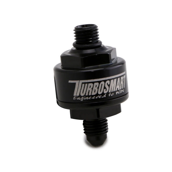 Turbosmart Billet Turbo Oil Feed Filter w/ 44 Micron Pleated Disc AN-4 Male to AN-4 ORB- Black - Bull Strap