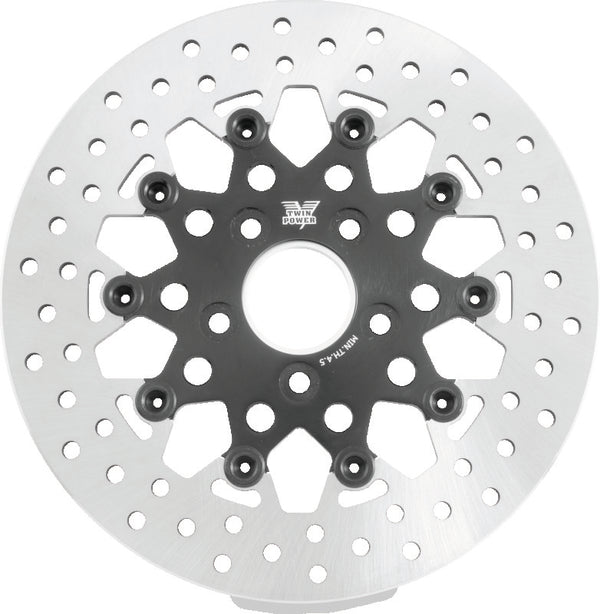 Twin Power 84-17 Big Twin Exc 08-17 FLH FLT Rear 11.5 Floating Rotor Black Mesh - Bull Strap