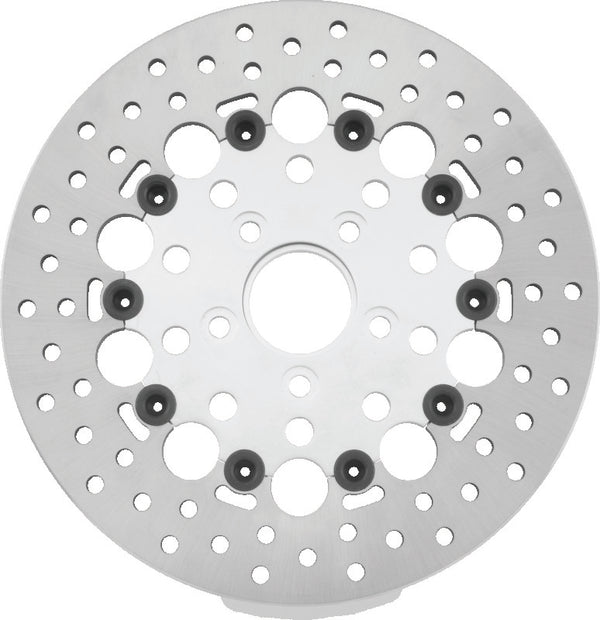 Twin Power 84-17 Big Twin Exc 08-17 FLH FLT Rear 11.5 Floating Rotor Silver Holes - Bull Strap