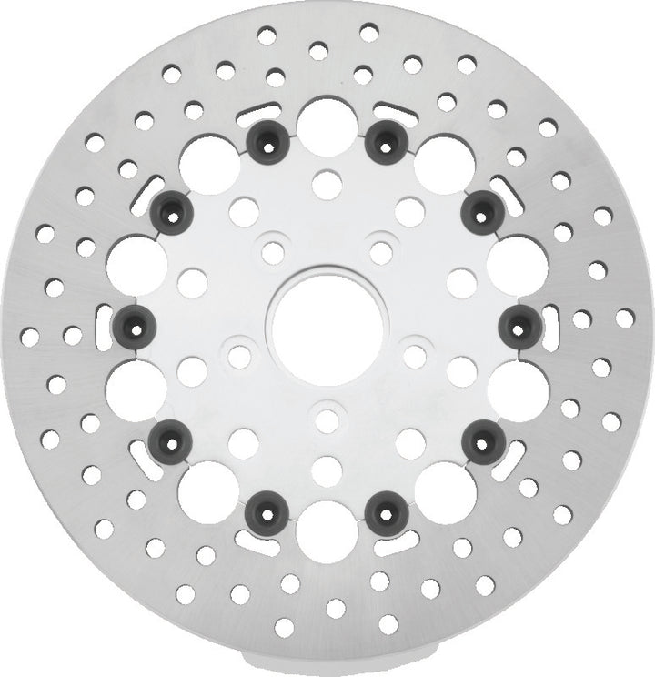 Twin Power 84-17 Big Twin Exc 08-17 FLH FLT Rear 11.5 Floating Rotor Silver Holes - Bull Strap