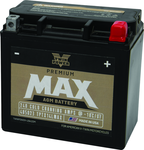 Twin Power GYZ-16HL Premium MAX Battery Replaces H-D 65958-04 Made in USA 240 CCA - Bull Strap