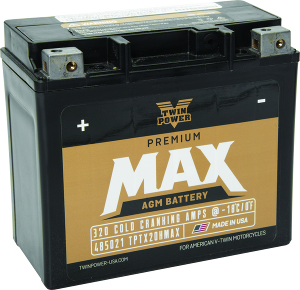 Twin Power GYZ-20H Premium MAX Battery Replaces H-D 65991-82B Made in USA 320 CCA - Bull Strap
