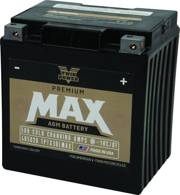 Twin Power GYZ-32HL Premium MAX Battery Replaces H-D 66010-97A Made in USA 500 CCA - Bull Strap