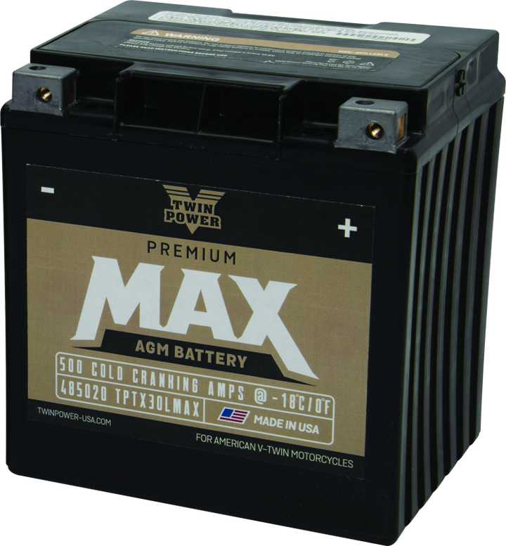 Twin Power GYZ-32HL Premium MAX Battery Replaces H-D 66010-97A Made in USA 500 CCA - Bull Strap