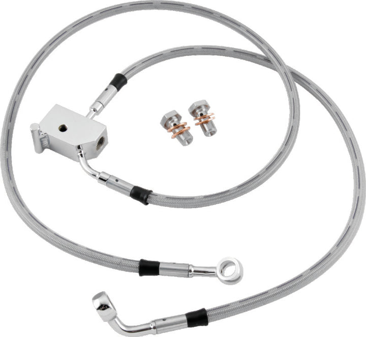 Twin Power L87-99 FLST Stainless Steel Dot Brake Line Kit Rear Stock Length - Bull Strap