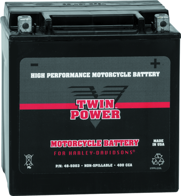 Twin Power YIX-30L High Performance Battery Replaces H-D 66010-97A Made in USA 400 CCA - Bull Strap