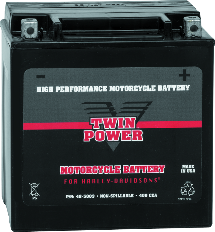 Twin Power YIX-30L High Performance Battery Replaces H-D 66010-97A Made in USA 400 CCA - Bull Strap