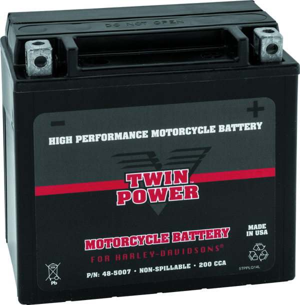 Twin Power YTX-14L High Performance Battery Replaces H-D 65958-04 Made in USA 200 CCA - Bull Strap