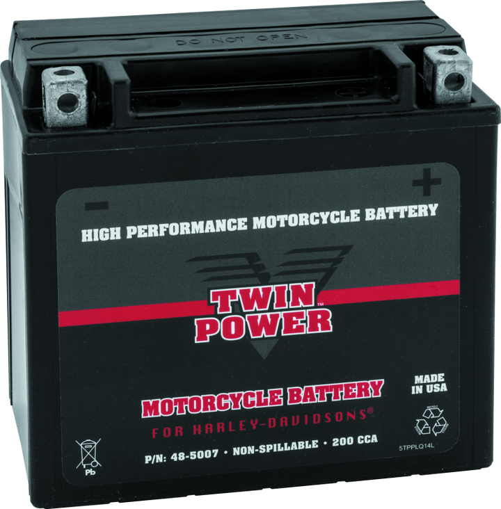 Twin Power YTX-14L High Performance Battery Replaces H-D 65958-04 Made in USA 200 CCA - Bull Strap